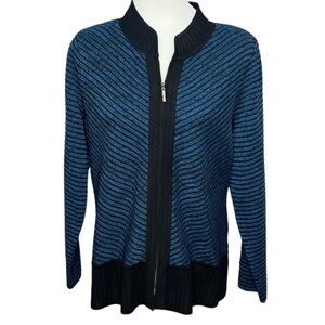 Misook Striped Shacket Blue Black